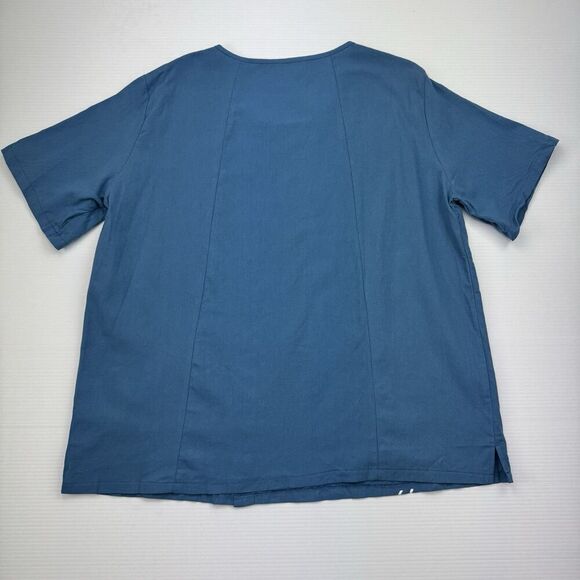 Blue Top Birds Dandelions Short Sleeve Buttons Size XL Lightweight - Picture 5 of 8